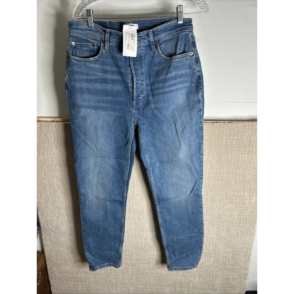 RE/DONE Originals High Rise Ankle Crop Mid 70's Wash Denim Jeans 31 Slim Cotton